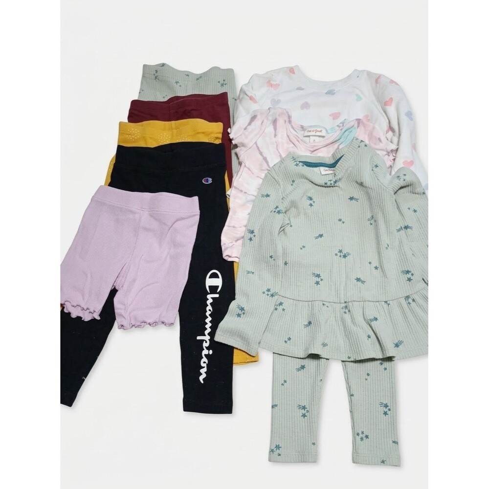 Lot of 8 Toddler Girls Clothing Size 3T Cat & Jack Champion Outfits Leggings Top